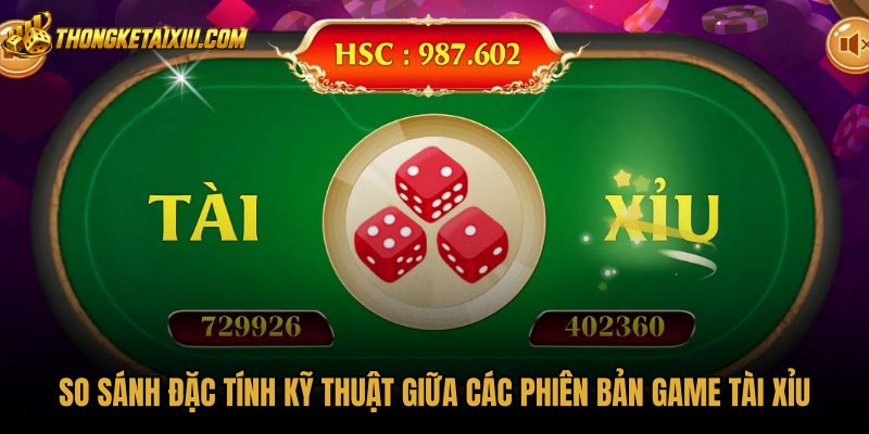 Bảng thông số kỹ thuật giữa các dòng game tài xỉu